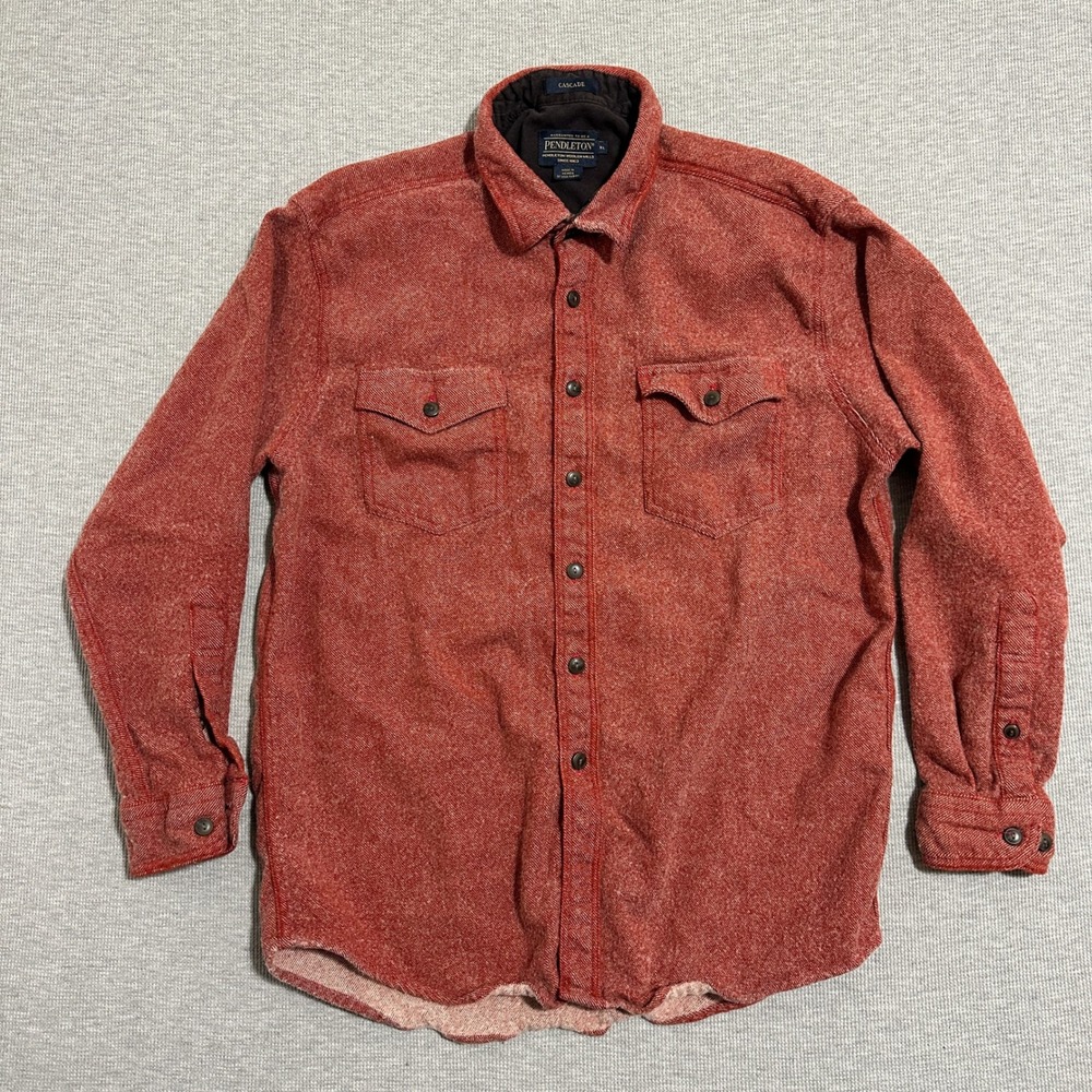 Pendleton‎ Cascade Button Up Shirt Collared Red Heather Wool Blend Mens Size XL